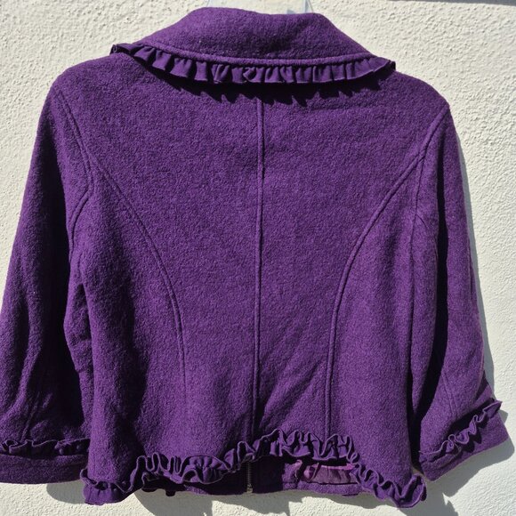 Anthro Purple Ruffle Trim Suit Jacket Blazer Retro Y2K Feminine Office Work M - Picture 10 of 16